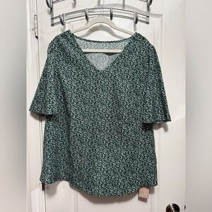 Emery Rose Blouse Plus Size 2XL Green White Floral Forest‎ Fairy Cottagecore NWT